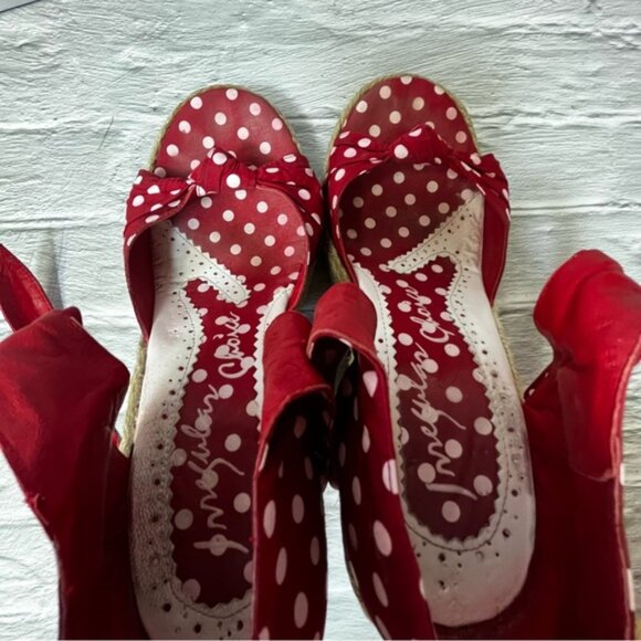 Irregular Choice “Diplo Cheesecake” Polka Dot Jute Espadrille Wedge Heels - Picture 7 of 16